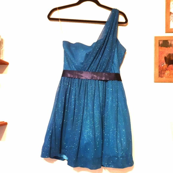 One Shoulder Sparkling Blue Dress - Picture 1 of 2